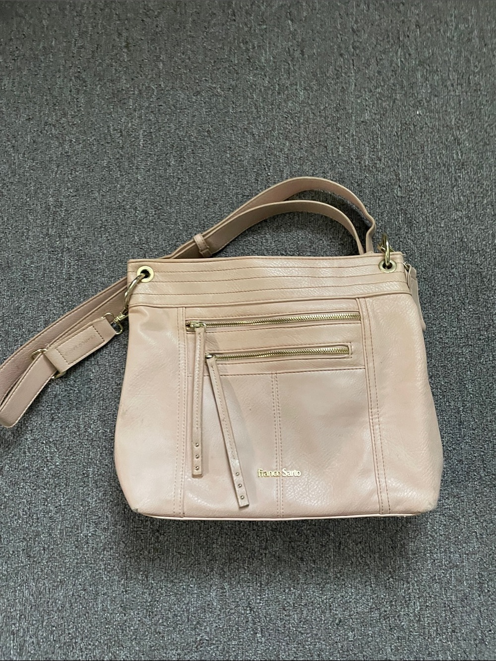 Franco Sarto Blush Leather Shoulder Bag with Gold-Tone Hardware
